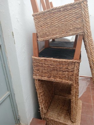 6 Sillas Mimbre y Madera Beige/Marrón