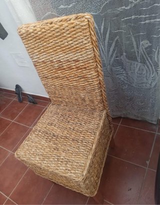 6 Sillas Mimbre y Madera Beige/Marrón
