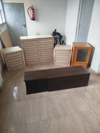 Set Muebles Beige y Marrón Madera y Cristal
