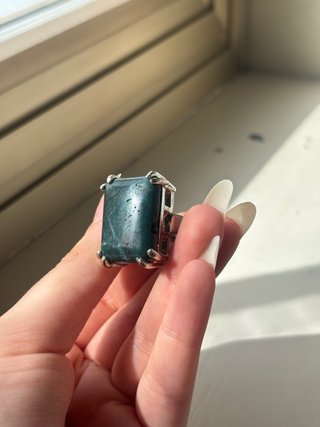 Anello con Pietra Verde Effetto Marmo Vintage