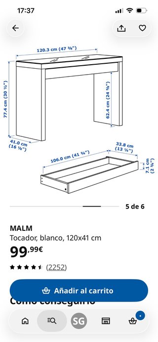 Tocador Blanco Ikea Malm - Como Nuevo