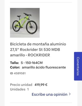 Bicicleta Montaña Rockrider Amarillo