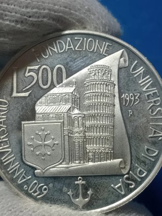 Moneta 500 Lire Argento 1993 Università di Pisa
