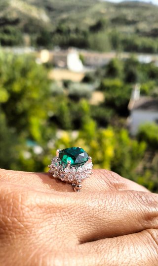 Conjunto Vintage Pendientes y Anillo Verde 925.