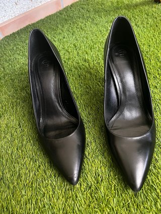 Massimo Dutti Zapatos Tacón Piel Negros Talla 39