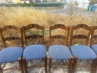 6 Sillas de Comedor Madera maciza y Tela Azul