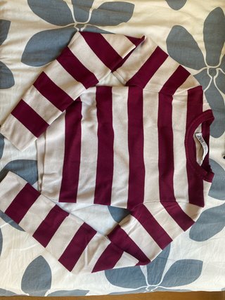 Jersey Zara canalé rayas granate y beige