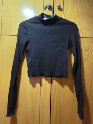 Pull&Bear Top Negro Manga Larga T S