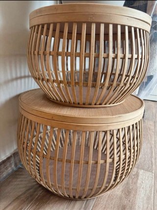 Conjunto mesas bambú y madera