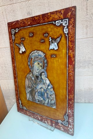 Panel religioso imagen Virgen y el Niño en nacar