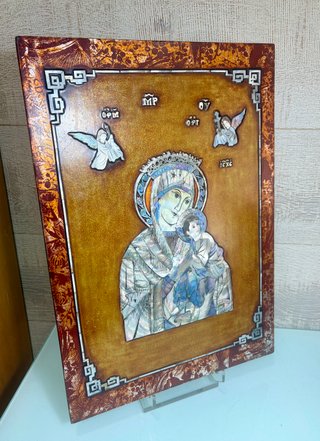 Panel religioso imagen Virgen y el Niño en nacar