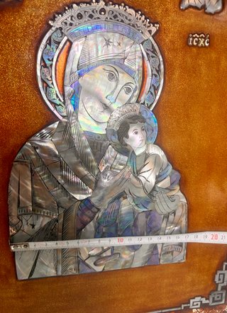 Panel religioso imagen Virgen y el Niño en nacar