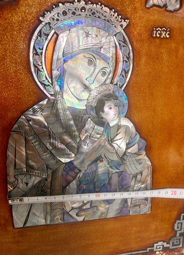 Panel religioso imagen Virgen y el Niño en nacar