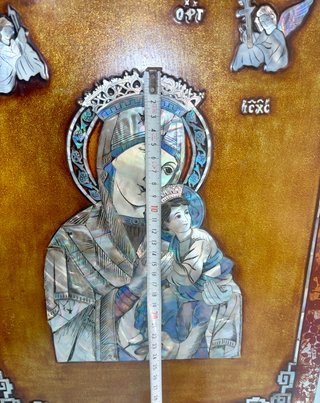 Panel religioso imagen Virgen y el Niño en nacar