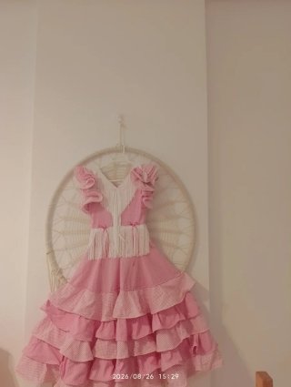 Traje Flamenca Niña Rosa Volantes T8-9