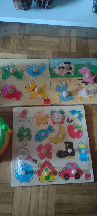 Lote juegos educativos bebé: ábaco, puzzles, tambo