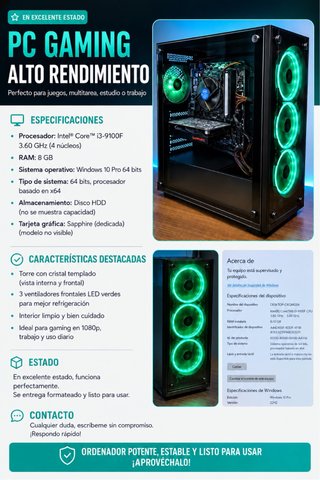 PC Gaming Intel i3 8GB RAM TELEVISION Incluida