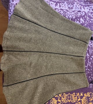 Falda Ralph Lauren Beige/negro de lana y cuero