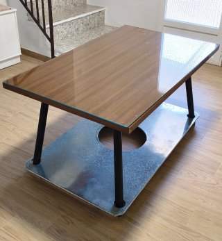 Mesa camilla cristal y tarima madera
