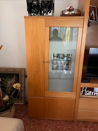 Vitrina de salón de madera y cristal