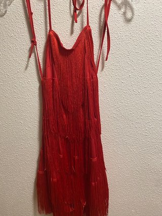Vestido fiesta flecos rojo