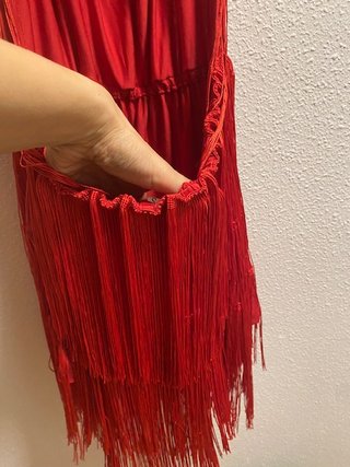 Vestido fiesta flecos rojo