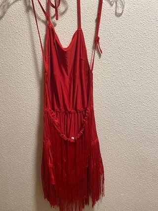 Vestido fiesta flecos rojo