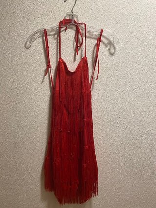Vestido fiesta flecos rojo