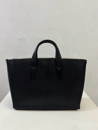 Borbonese borsa in pelle nera con logo dorato