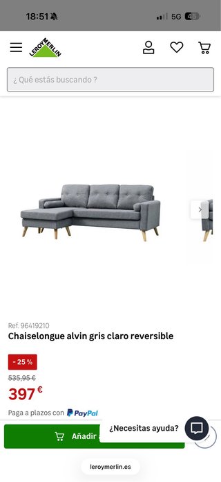 Sofa chaiselong Alvin Leroy merlin
