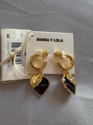 Pendientes BIMBA Y LOLA Corazón Negro y Dorado