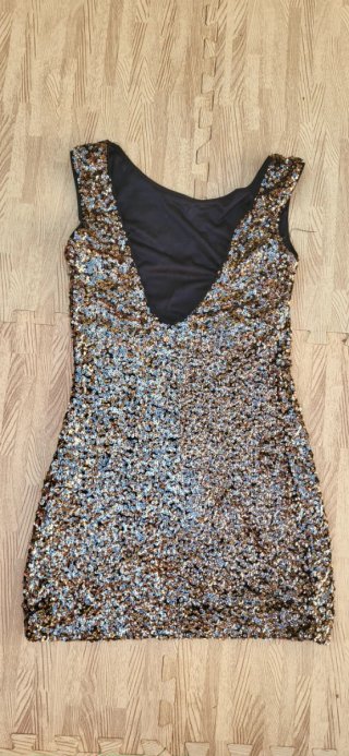 Vestido de fiesta lentejuelas oro y plata