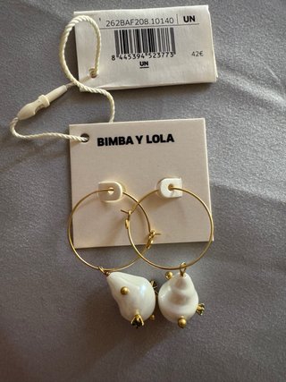 Pendientes aro BIMBA Y LOLA blanco y dorado