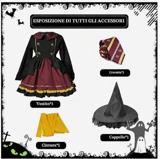 Costume carnevale 4 Pezzi Uniforme strega 140 cm