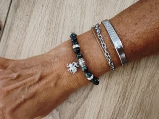 Bracciale pietre nat agata verde con elefante