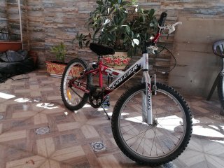 Bicicleta infantil plateada y roja
