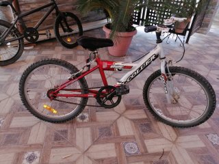 Bicicleta infantil plateada y roja