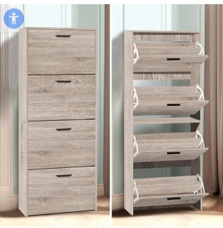 Zapatero 4 Puertas Madera y Blanco