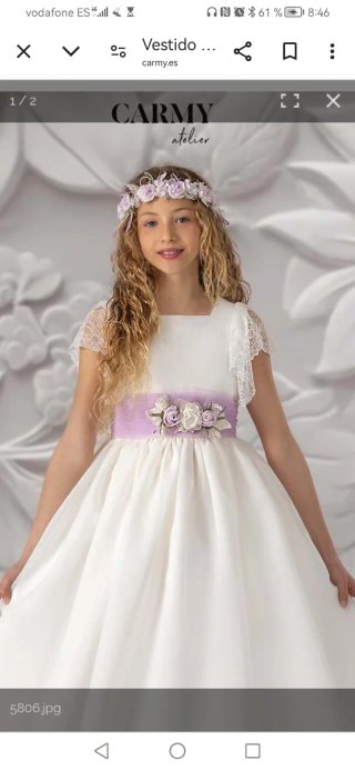 Vestido de Comunión Blanco y malva.