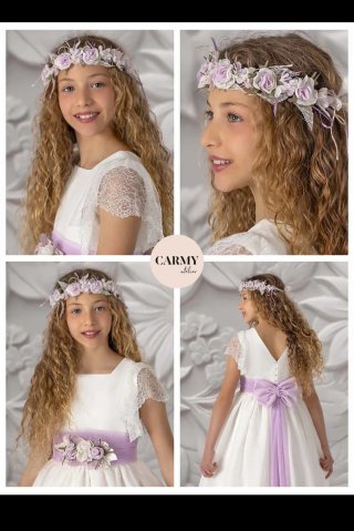 Vestido de Comunión Blanco y malva.
