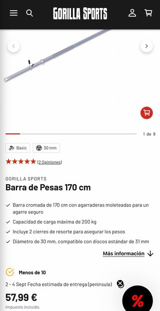 Barra de pesas 170cm Gorilla Sport sin usar