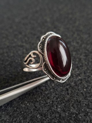 Anillo Plata Piedra Granate Natural Bohemio