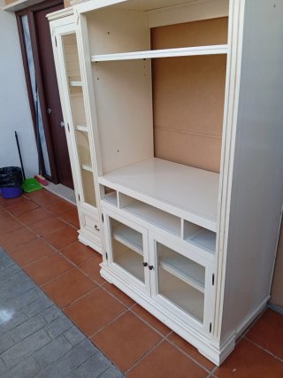 Mueble Salón TV Blanco Madera y Cristal