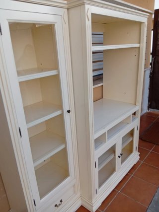 Mueble Salón TV Blanco Madera y Cristal