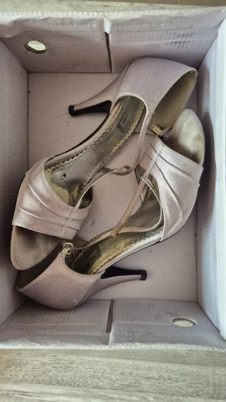 Zapatos de fiesta beige y plateados