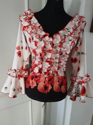 Blusa Flamenca Estampado Flores Rojas