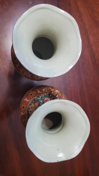 Pareja Jarrones Satsuma Orientales Cerámica