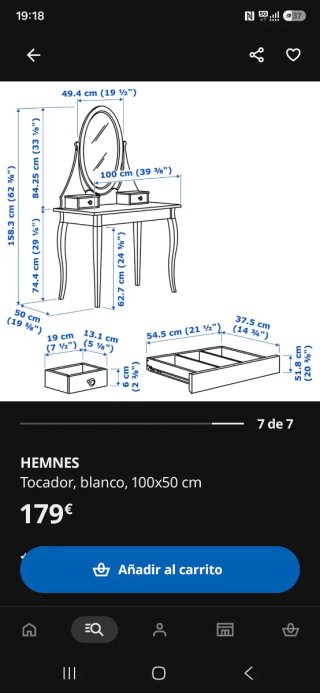 Tocador HEMNES Blanco 100x50 cm