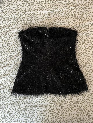 Top bustier fiesta Zara negro flecos lentejuelas