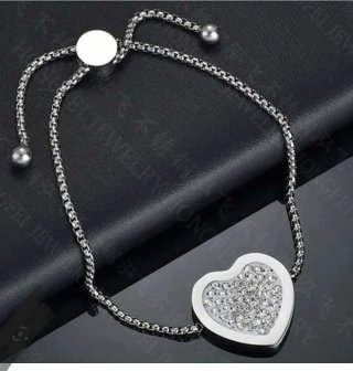Pulsera Corazón Ajustable Plata y Brillantes
